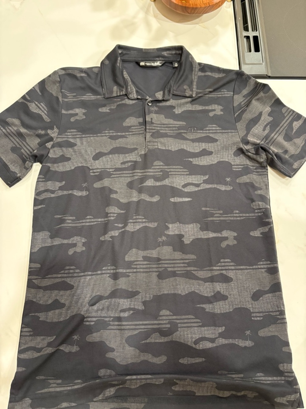 Travis Mathew Men's Short Sleeve Polo in Dark Gray Camo